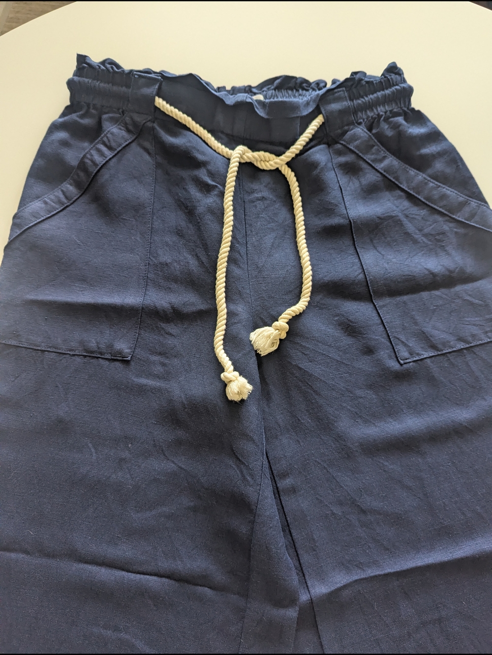 LOFT Navy Elastic Waist Linen-Blend Wide Leg Pants